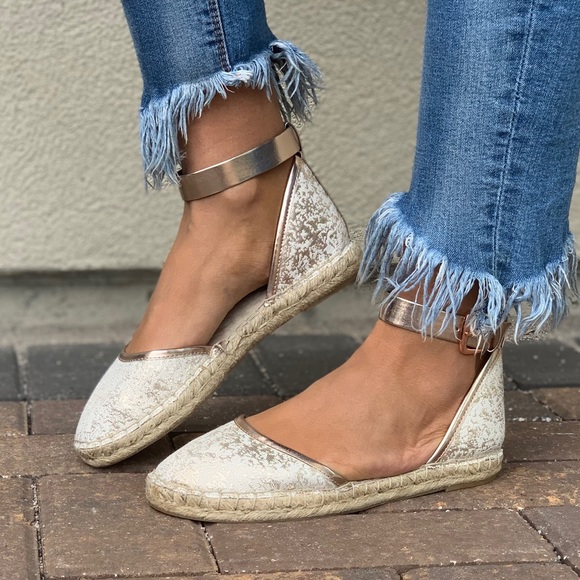 Anthropologie Shoes - NIB Rose Gold Mary Jane Ankle Strap Espadrille